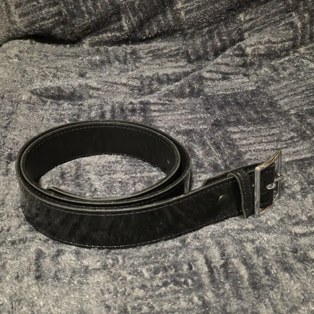 Boston Leather Patton Leather Belt 44 Black Heavy Duty Silver Buckle 1 5/8